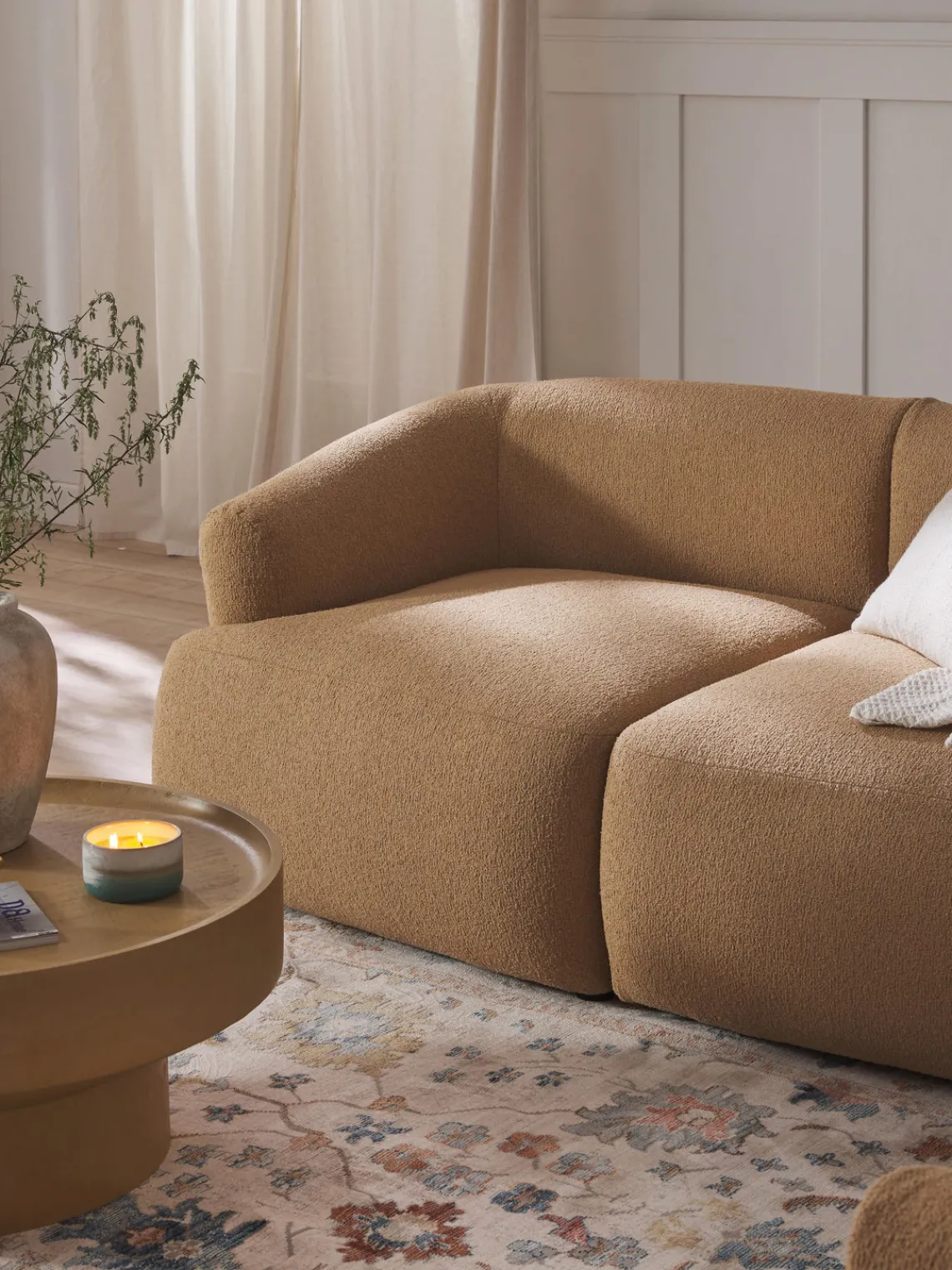 Sofás>Westwing Collection Módulo de esquina en tejido bouclé Sofia Bouclé beige