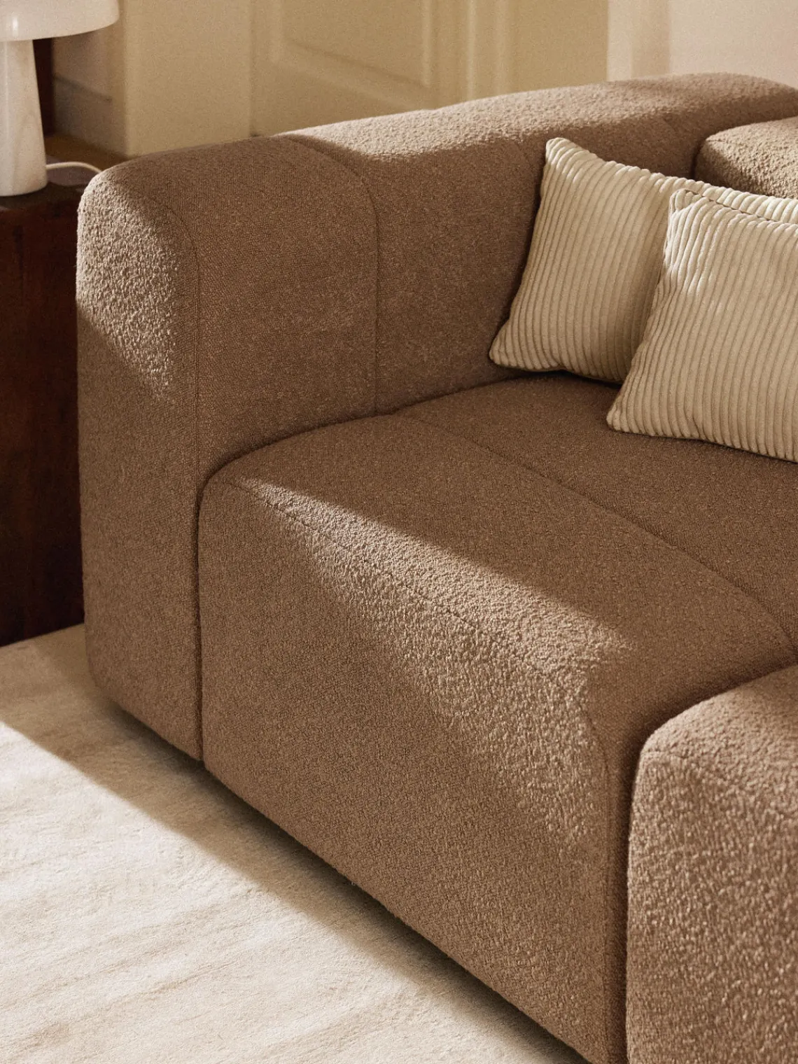 Sofás>Westwing Collection Módulo de esquina en tejido bouclé Lena Bouclé beige