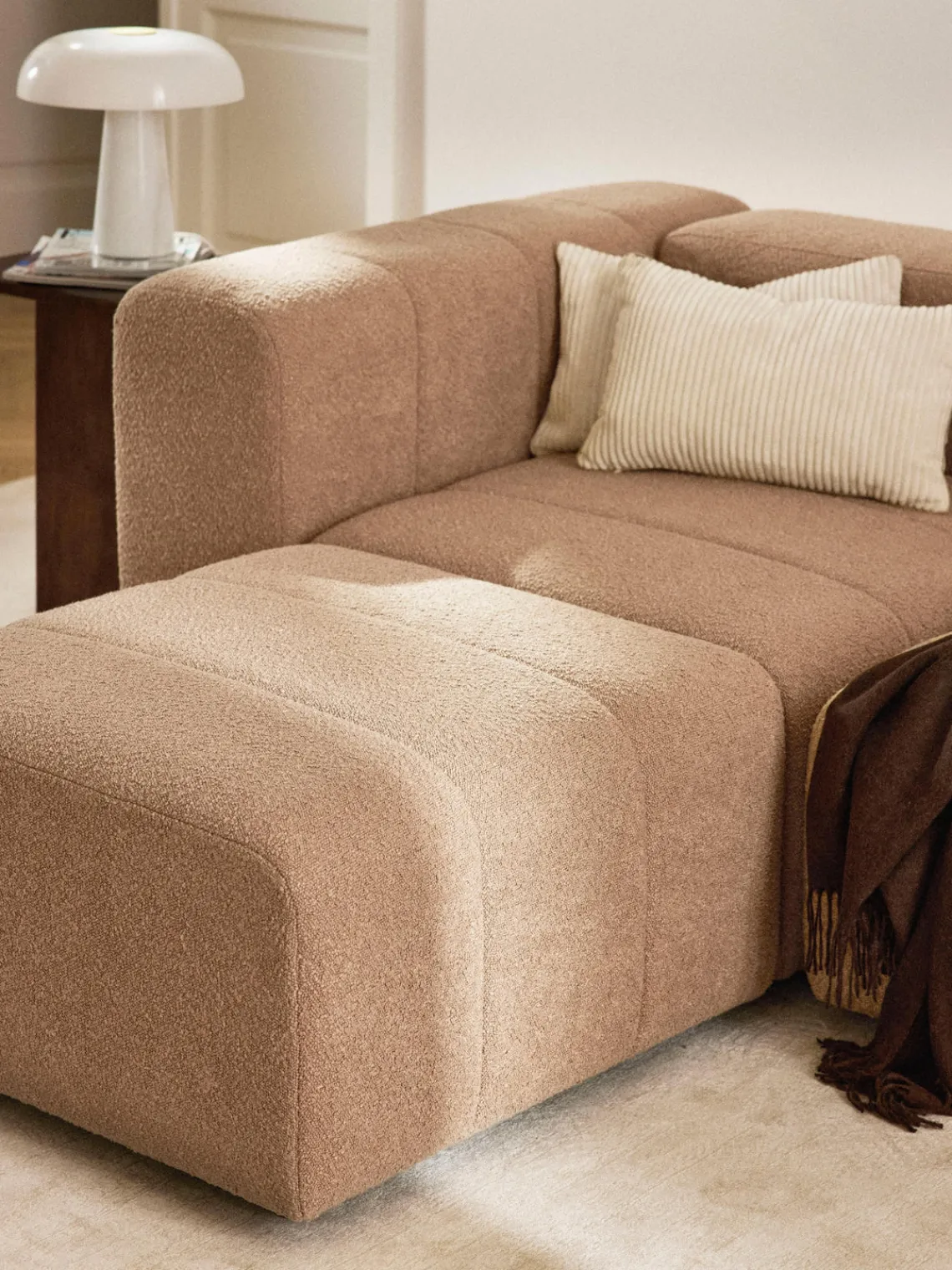 Sofás>Westwing Collection Módulo de esquina en tejido bouclé Lena Bouclé beige