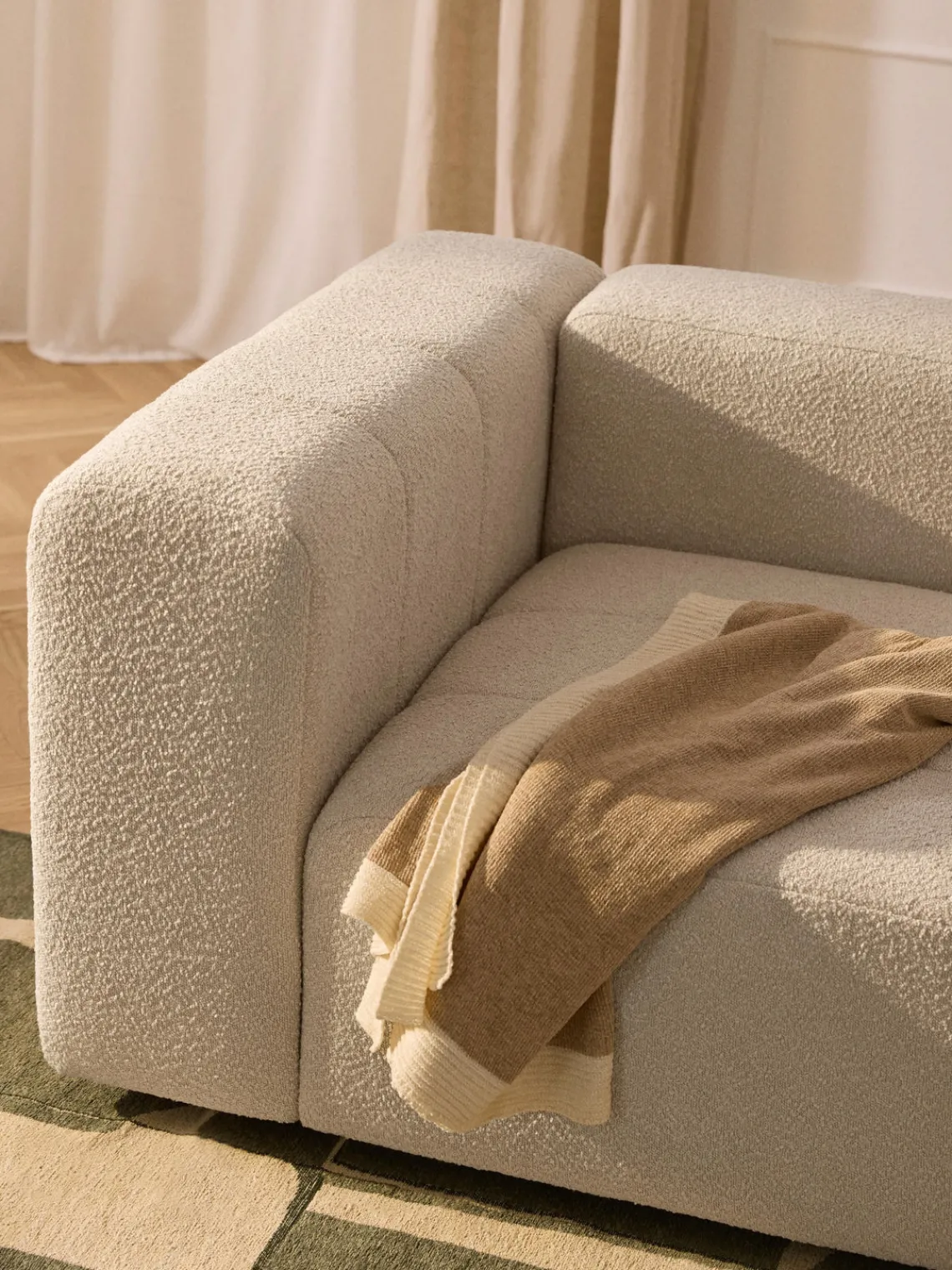 Sofás>Westwing Collection Módulo de esquina en tejido bouclé Lena Bouclé beige