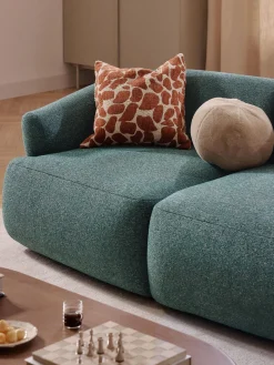 Sofás>Westwing Collection Módulo de esquina en tejido bouclé Sofia Bouclé jaspeado, azul petróleo