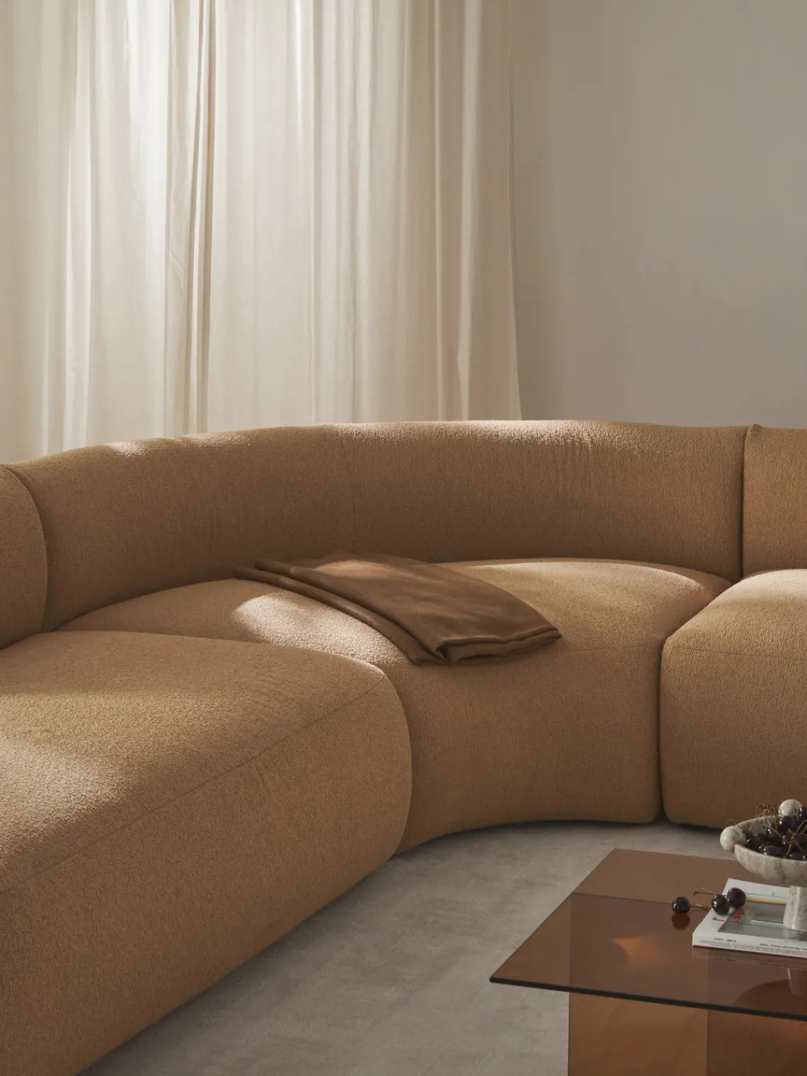 Sofás>Westwing Collection Módulo de esquina redondo en tejido bouclé Sofia Bouclé beige