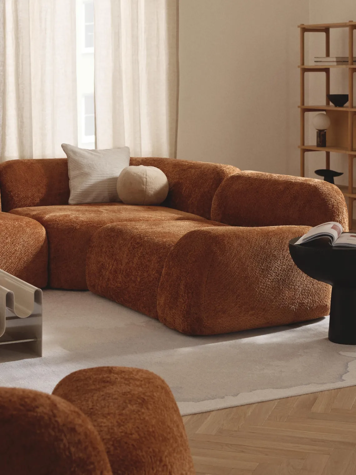 Discount Módulo de esquina redondo de borreguillo bouclé Wolke Sofás