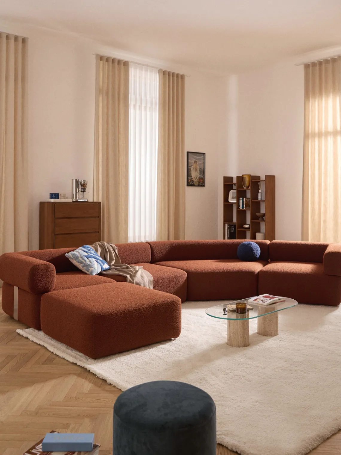 Sofás>Westwing Collection Módulo de esquina redondo en tejido bouclé Anton Bouclé terracota