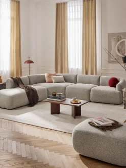 Sofás>Westwing Collection Módulo de esquina redondo en tejido bouclé Sofia Bouclé jaspeado, beige