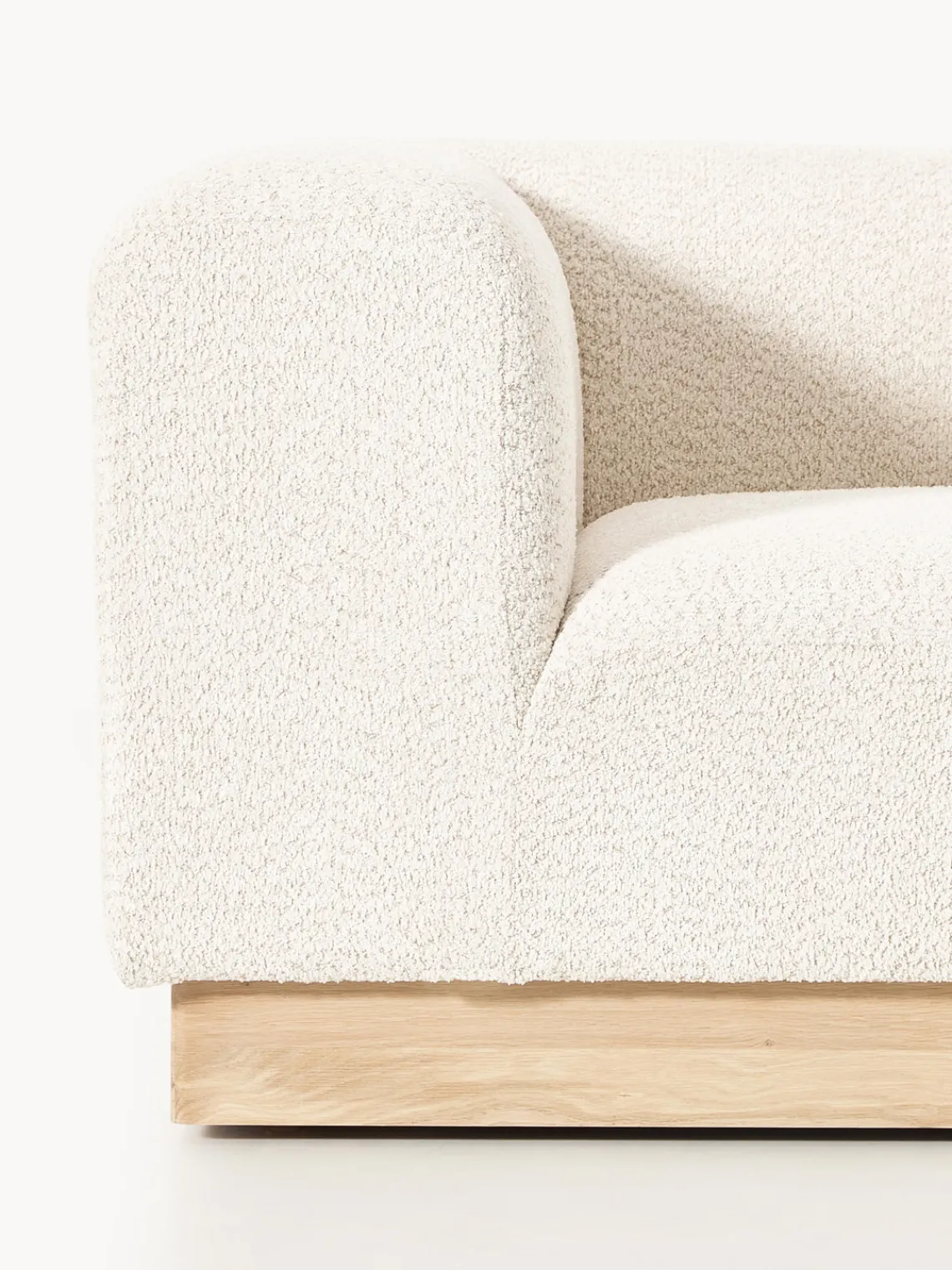 Sofás>Westwing Collection Módulo de esquina sofá de borreguillo bouclé Natalie Borreguillo bouclé blanco Off White, madera de haya clara