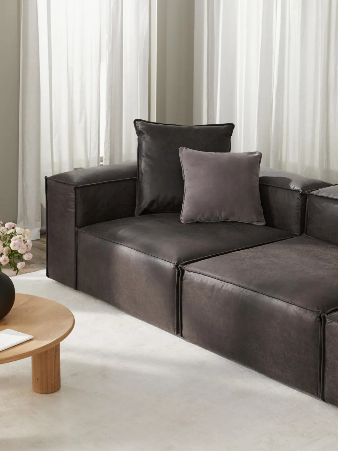 Sofás>Westwing Collection Módulo de esquina sofá de cuero reciclado Lennon Cuero taupe