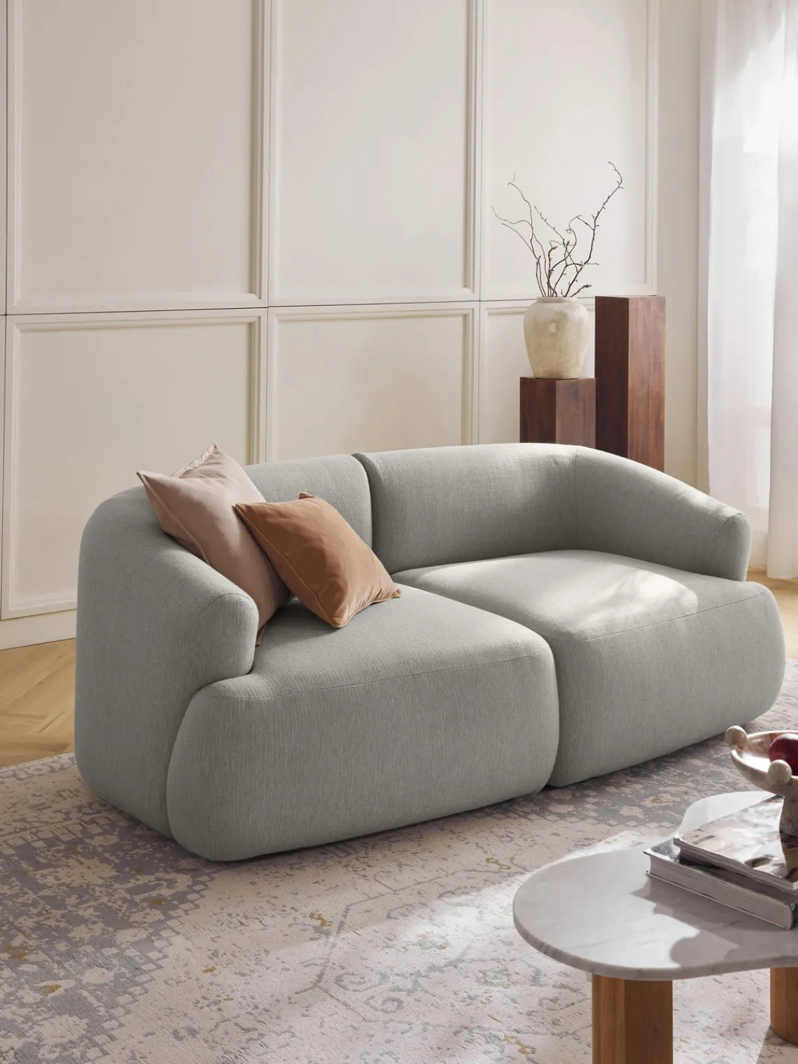 Sofás>Westwing Collection Módulo de esquina Sofia Tejido grueso gris