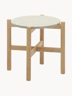 Hot Mesa auxiliar de jardín redonda de terrazo y madera de eucalipto Pola Mesas Auxiliares De Jardín|Mesas Auxiliares De Jardí­N