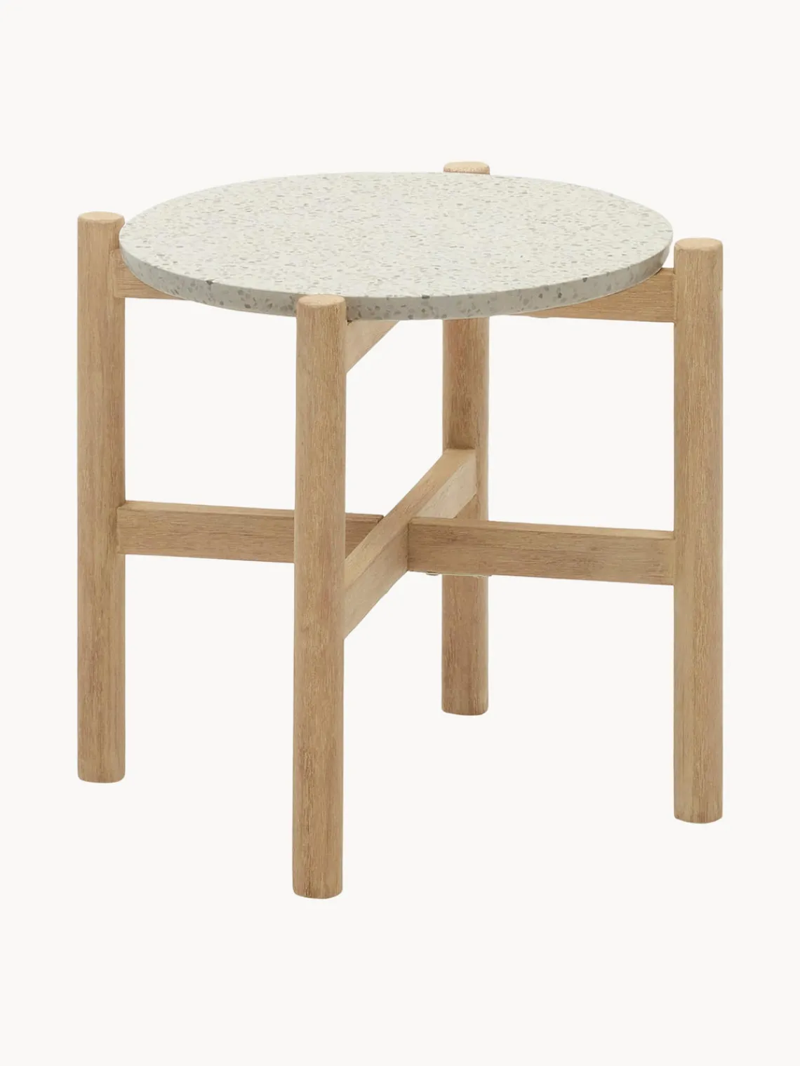 Hot Mesa auxiliar de jardín redonda de terrazo y madera de eucalipto Pola Mesas Auxiliares De Jardín|Mesas Auxiliares De JardíN