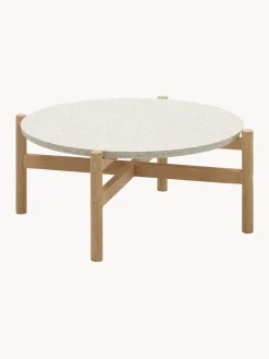 Mesas Auxiliares De Jardín|Mesas Auxiliares De Jardí­N> Mesa auxiliar de jardín redonda de terrazo y madera de eucalipto Pola