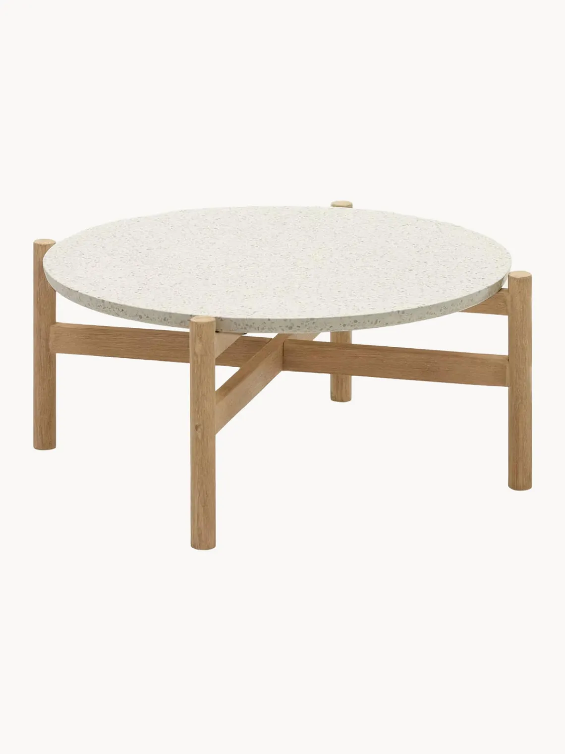 Mesas Auxiliares De Jardín|Mesas Auxiliares De JardíN> Mesa auxiliar de jardín redonda de terrazo y madera de eucalipto Pola