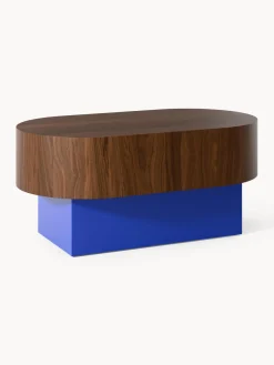 Mesas De Centro|Mesas De Centro>Westwing Collection Mesa auxiliar ovalada Rylan Madera de nogal, azul real