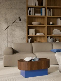 Mesas De Centro|Mesas De Centro>Westwing Collection Mesa auxiliar ovalada Rylan Madera de nogal, azul real