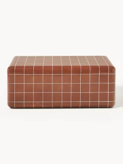 Mesas Auxiliares De Jardín|Mesas De Centro>Westwing Collection Mesa de centro de interior/exterior en look azulejo Doug Terracota, blanco