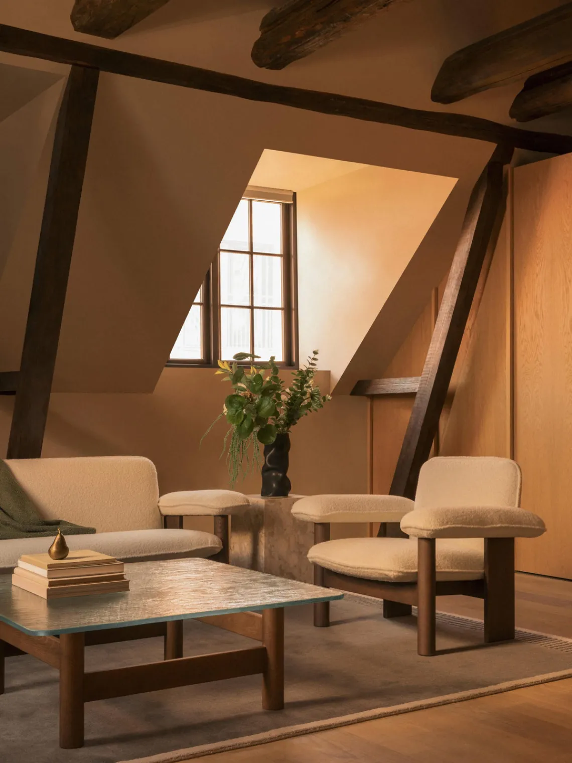 Mesas De Centro|Mesas De Centro>Audo Copenhagen Mesa de centro de madera de roble con tablero de vidrio Brasilia Transparente, madera de roble oscura