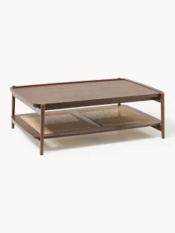 Mesas De Centro|Mesas De Centro>Westwing Collection Mesa de centro de madera con espacio de almacenaje de tejido vienés Libby Madera de roble oscura, beige