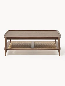 Mesas De Centro|Mesas De Centro>Westwing Collection Mesa de centro de madera con espacio de almacenaje de tejido vienés Libby Madera de roble oscura, beige