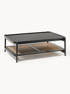 Mesas De Centro|Mesas De Centro>Westwing Collection Mesa de centro de madera con espacio de almacenaje de tejido vienés Libby Negro, beige