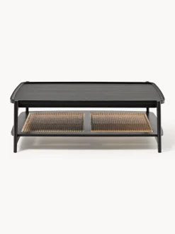 Mesas De Centro|Mesas De Centro>Westwing Collection Mesa de centro de madera con espacio de almacenaje de tejido vienés Libby Negro, beige