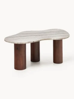 Mesas De Centro|Mesas De Centro>Westwing Collection Mesa de centro de mármol con forma orgánica Naruto, pequeña Madera de mango, beige