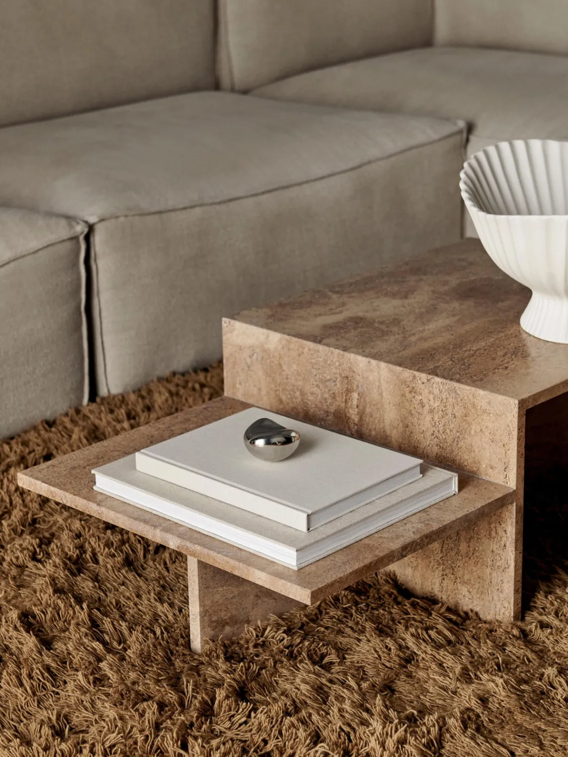 Mesas De Centro|Mesas De Centro>Ferm Living Mesa de centro de travertino con dos tableros Distinct Travertino marrón