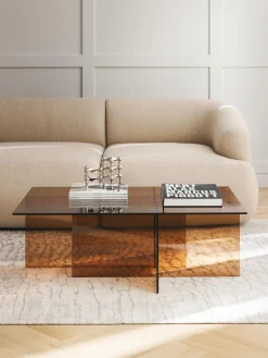 Mesas De Centro|Mesas De Centro>Westwing Collection Mesa de centro de vidrio Anouk, 102 cm Marrón transparente