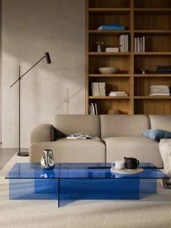 Mesas De Centro|Mesas De Centro>Westwing Collection Mesa de centro grande de vidrio Anouk, 160 cm Azul transparente