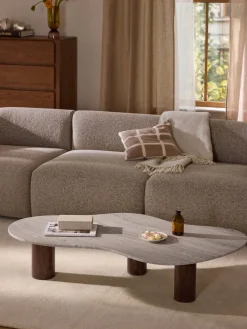 Mesas De Centro|Mesas De Centro>Westwing Collection Mesa de centro grande de mármol con forma orgánica Naruto Madera de mango, beige