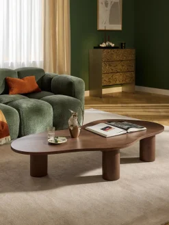 Mesas De Centro|Mesas De Centro>Westwing Collection Mesa de centro grande de madera de roble con forma orgánica Didi Roble lacado en marrón oscuro