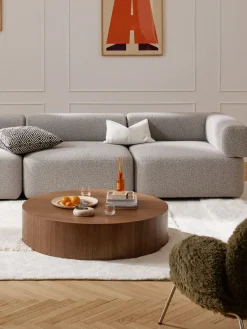 Mesas De Centro|Mesas De Centro>Westwing Collection Mesa de centro grande redonda de madera Dan Madera de fresno lacada en oscuro