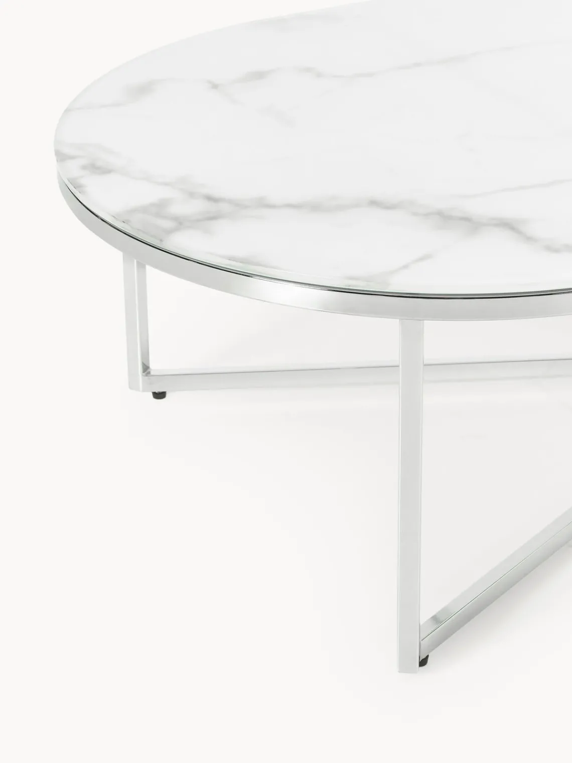 Mesas De Centro|Mesas De Centro>Westwing Collection Mesa de centro ovalada con tablero de vidrio en look mármol Antigua Aspecto mármol blanco, plateado brillante