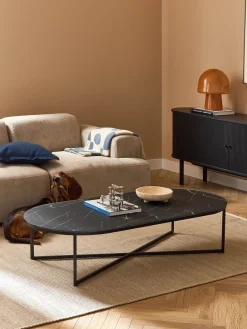 Sale Mesa de centro ovalada con tablero de vidrio en look mármol Antigua Mesas De Centro|Mesas De Centro