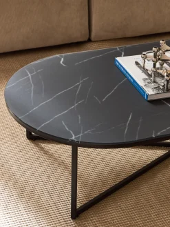 Sale Mesa de centro ovalada con tablero de vidrio en look mármol Antigua Mesas De Centro|Mesas De Centro