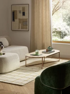 Best Mesa de centro ovalada con tablero de vidrio en look mármol Antigua Mesas De Centro|Mesas De Centro