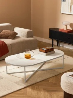 Sale Mesa de centro ovalada con tablero de vidrio en look mármol Antigua Mesas De Centro|Mesas De Centro