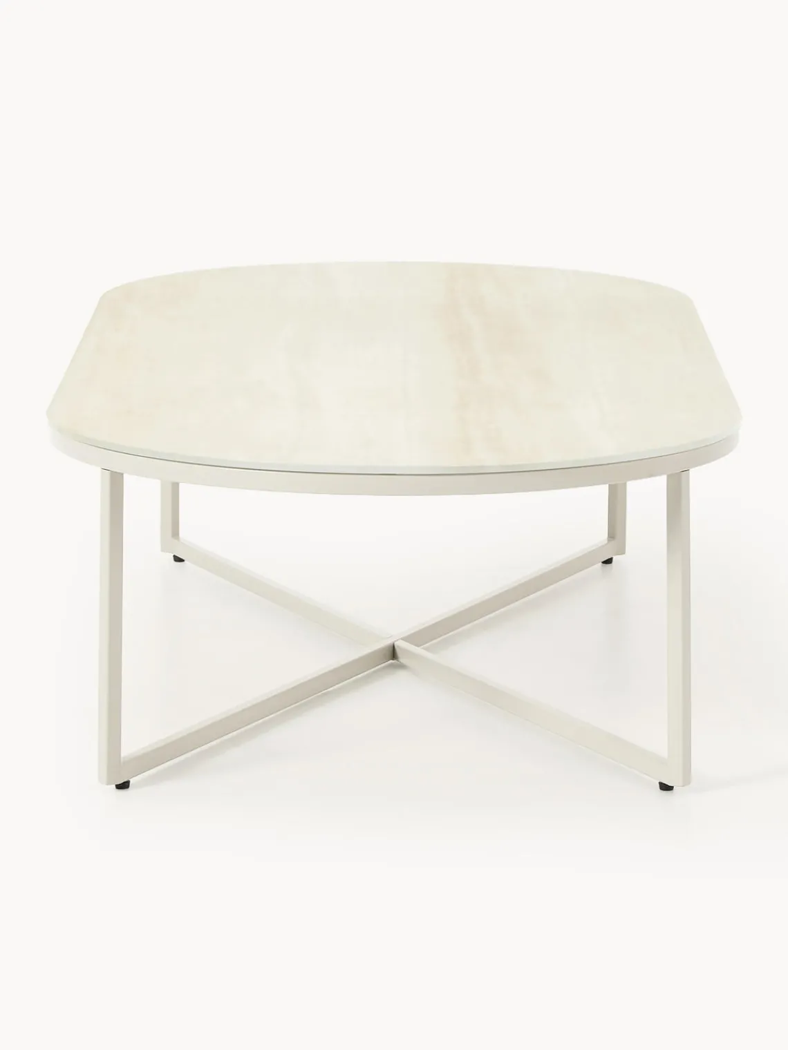 Sale Mesa de centro ovalada con tablero de vidrio en look mármol Antigua Mesas De Centro|Mesas De Centro