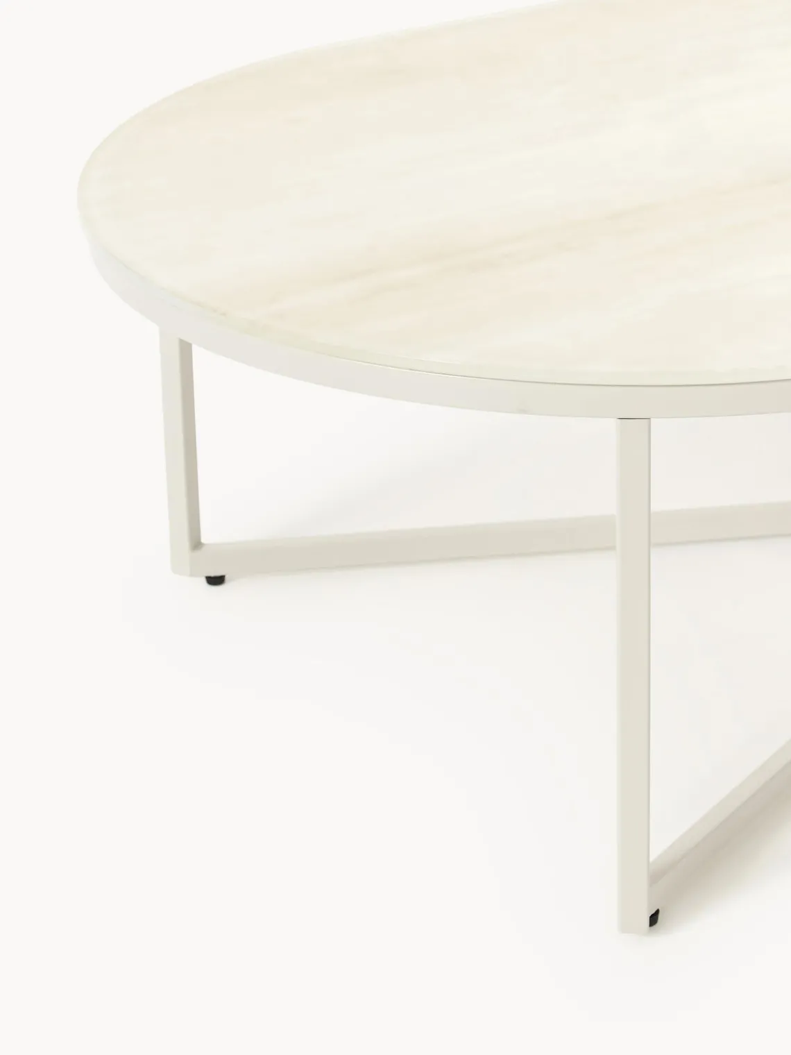 Sale Mesa de centro ovalada con tablero de vidrio en look mármol Antigua Mesas De Centro|Mesas De Centro