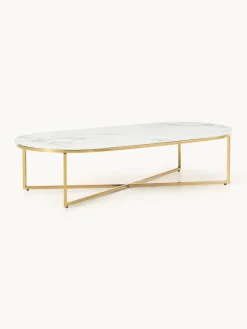 Discount Mesa de centro ovalada con tablero de vidrio en look mármol Antigua Mesas De Centro|Mesas De Centro