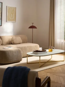 Discount Mesa de centro ovalada con tablero de vidrio en look mármol Antigua Mesas De Centro|Mesas De Centro