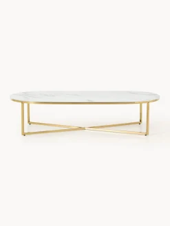 Discount Mesa de centro ovalada con tablero de vidrio en look mármol Antigua Mesas De Centro|Mesas De Centro