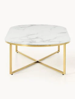 Discount Mesa de centro ovalada con tablero de vidrio en look mármol Antigua Mesas De Centro|Mesas De Centro