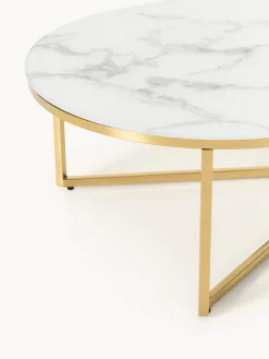 Discount Mesa de centro ovalada con tablero de vidrio en look mármol Antigua Mesas De Centro|Mesas De Centro