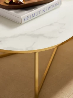 Discount Mesa de centro ovalada con tablero de vidrio en look mármol Antigua Mesas De Centro|Mesas De Centro