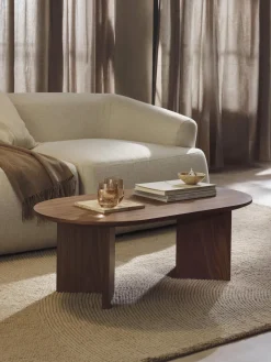 Mesas De Centro|Mesas De Centro>Westwing Collection Mesa de centro ovalada de madera Toni Madera de roble lacada en marrón oscuro