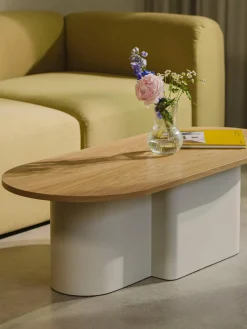 Mesas De Centro|Mesas De Centro>Noo.ma Mesa de centro ovalada de madera Looi Blanco crema, madera clara