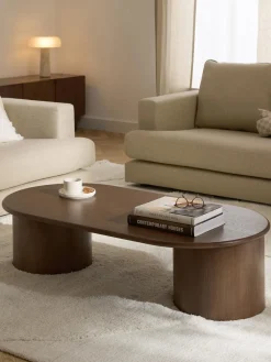 Mesas De Centro|Mesas De Centro>Westwing Collection Mesa de centro ovalada de madera de roble Didi Madera de roble lacada en marrón oscuro