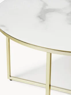 Mesas De Centro|Mesas De Centro></noscript>Westwing Collection Mesa de centro redonda con tablero de vidrio en look mármol Antigua Aspecto mármol blanco, dorado brillante