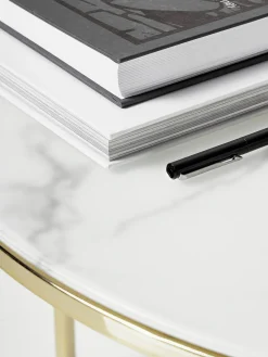 Mesas De Centro|Mesas De Centro></noscript>Westwing Collection Mesa de centro redonda con tablero de vidrio en look mármol Antigua Aspecto mármol blanco, dorado brillante