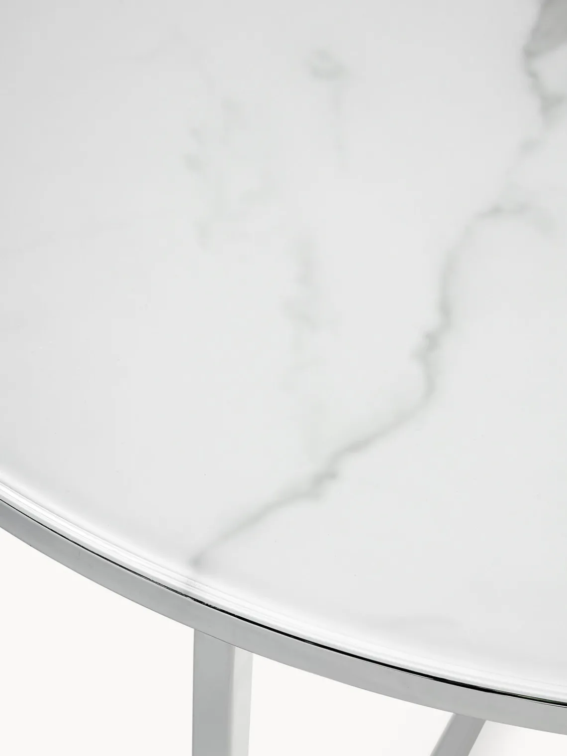 Mesas De Centro|Mesas De Centro>Westwing Collection Mesa de centro redonda con tablero de vidrio en look mármol Antigua Aspecto mármol blanco, plateado brillante